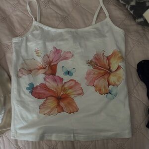 SHEIN White Camisole with Pink and Orange Floral Design